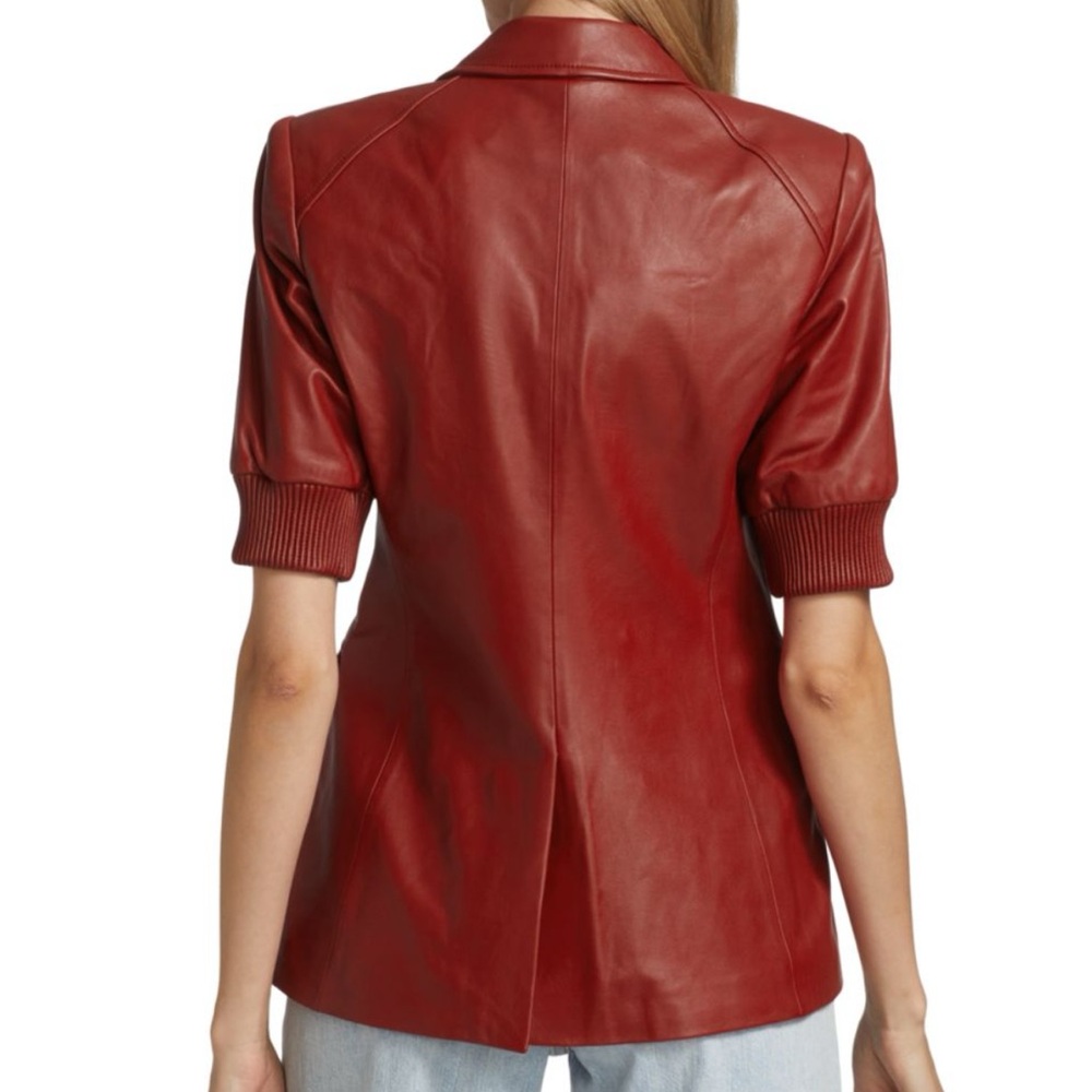NWT Veronica Beard Red Double-Breasted Leather Blazer - Picture 2 of 11